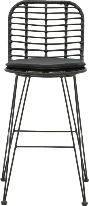 Karrige për bar Naoki, jastëk PE, ngjyrë e zezë, këmbë metalike, 46x56x110cm