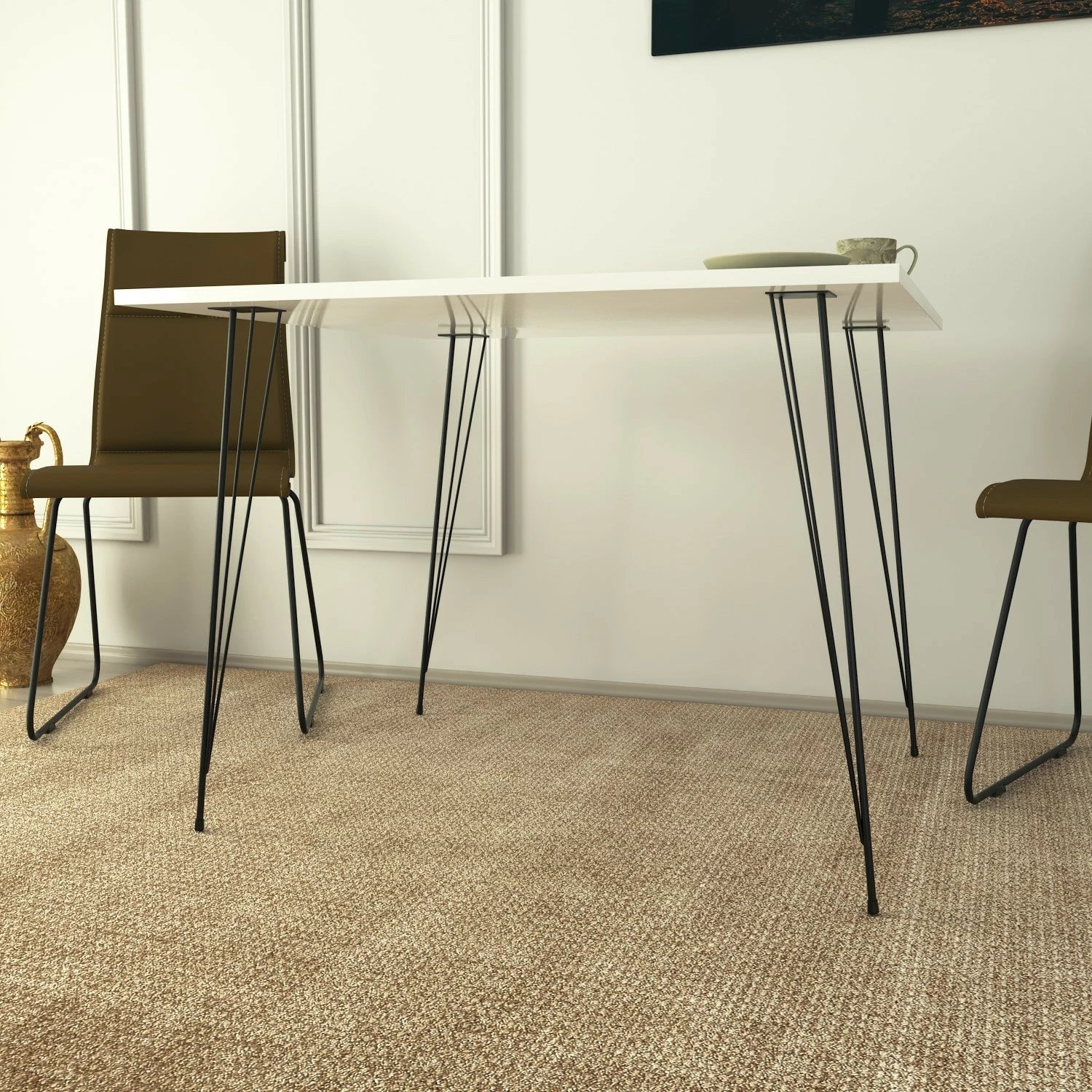 Tavolinë katrore Hanah Home, ngjyrë e bardhë shkëlqyese, Sandalf