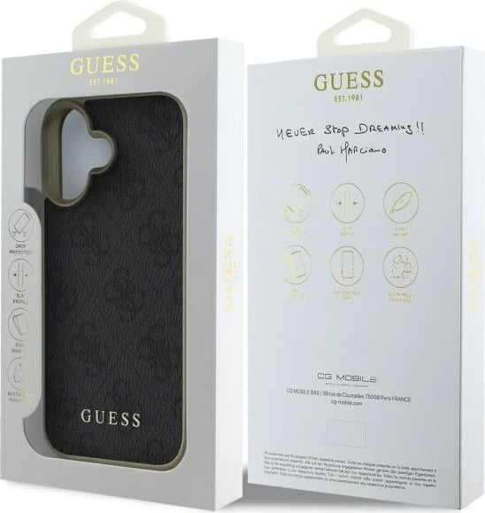 Mbështjellës Guess 4G Charms Collection për iPhone 16 Plus, i zi