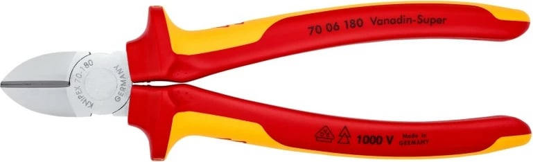 Knipex kërruse teli diagonale KP-7006180, 180mm, çelik krom-vanadium, dorezë plastike, portokalli/kuqe