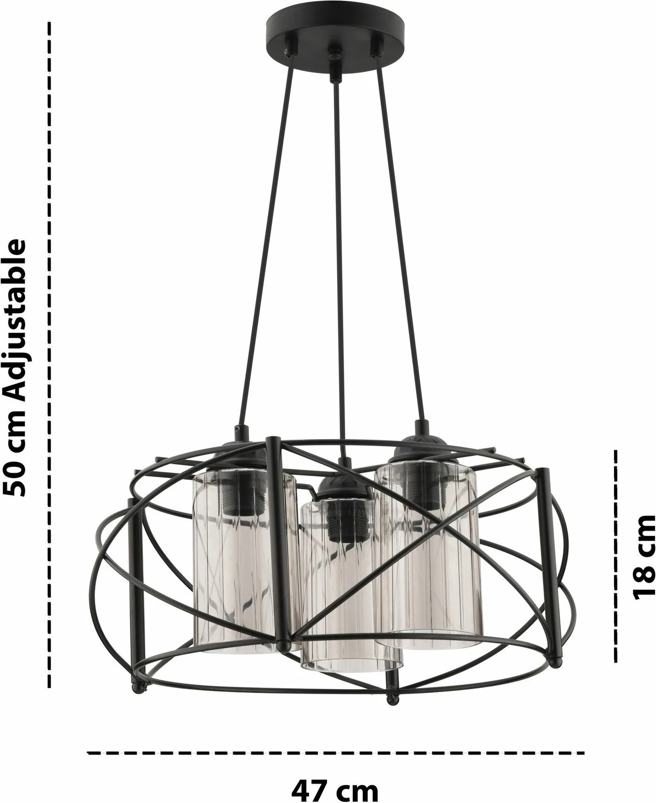 Llambë tavani Opviq, Dratkruh, xham, e zezë, gri