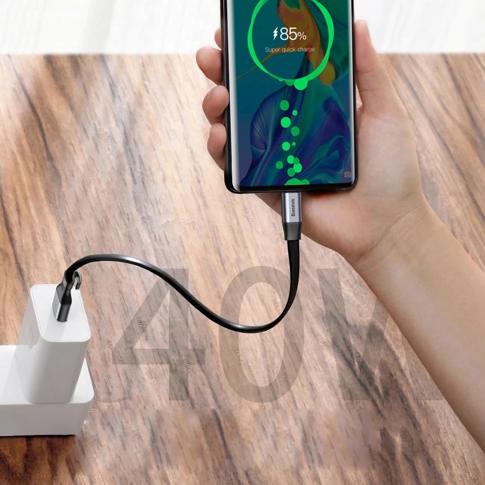 Kabllo USB-C Baseus Simple CATMBJ-BG1, 23cm, 40W, e zezë/argjendtë Kabllo USB-C Baseus Simple CATMBJ-BG1, 23cm, 40W, e zezë/argjendtë