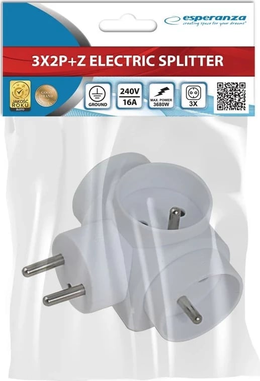 Shpërndarës elektrik Esperanza ELK302W, 3 dalje, i bardhë