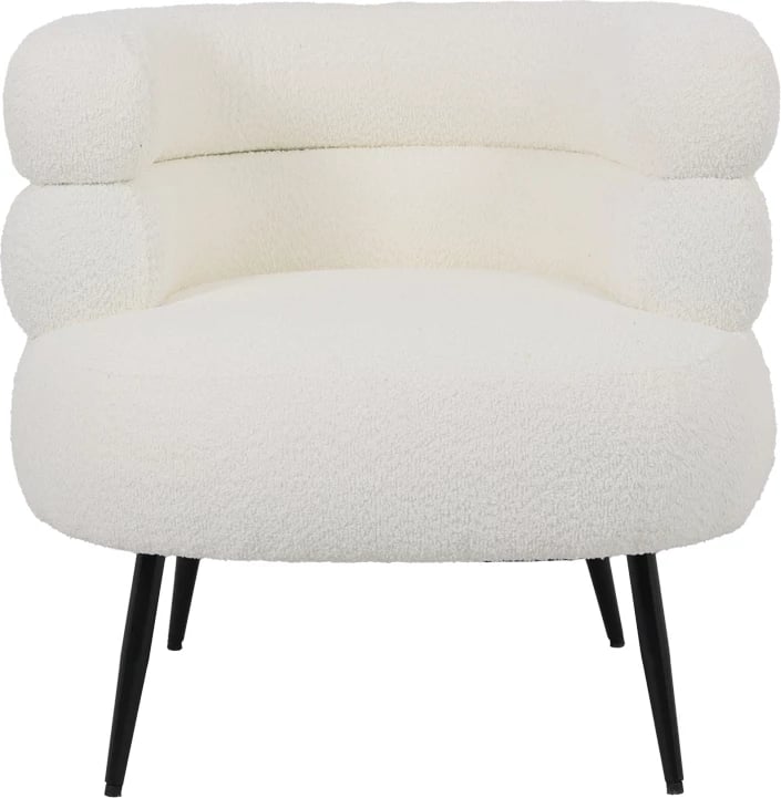 Fotel me pëlhurë boucle, ngjyrë e bardhë, këmbë metalike të zeza, 76x75x72cm