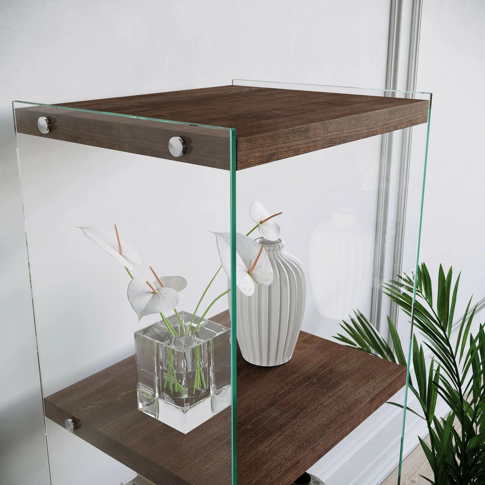 Raft librash Hanah Home, R301, dru pishe, xham i temperuar, ngjyrë arre, 40x120x35 cm