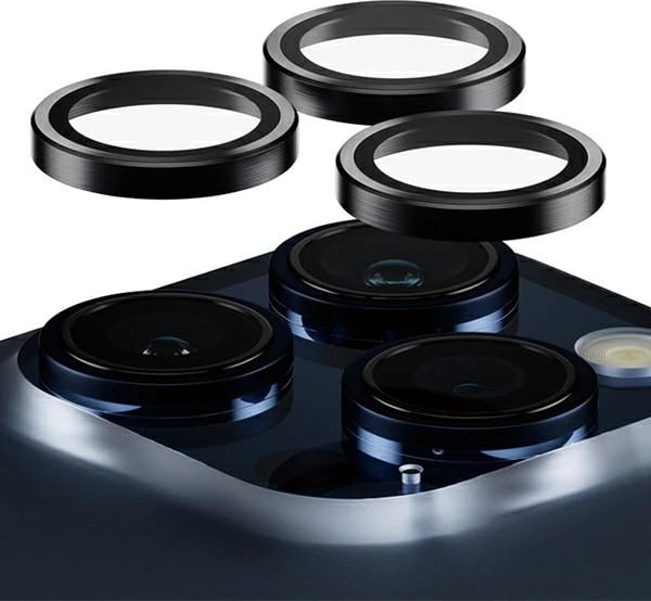 Mbrojtës kamere PanzerGlass Hoops për iPhone 15 Pro / 15 Pro Max, kornizë e zezë