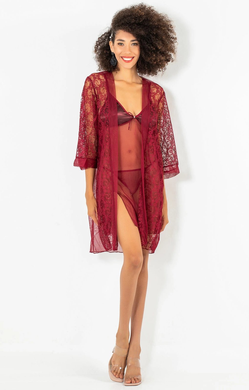 Set fustan nate me mantil mëngjesi Jumeon, ngjyrë e kuqe Claret, 011-008003