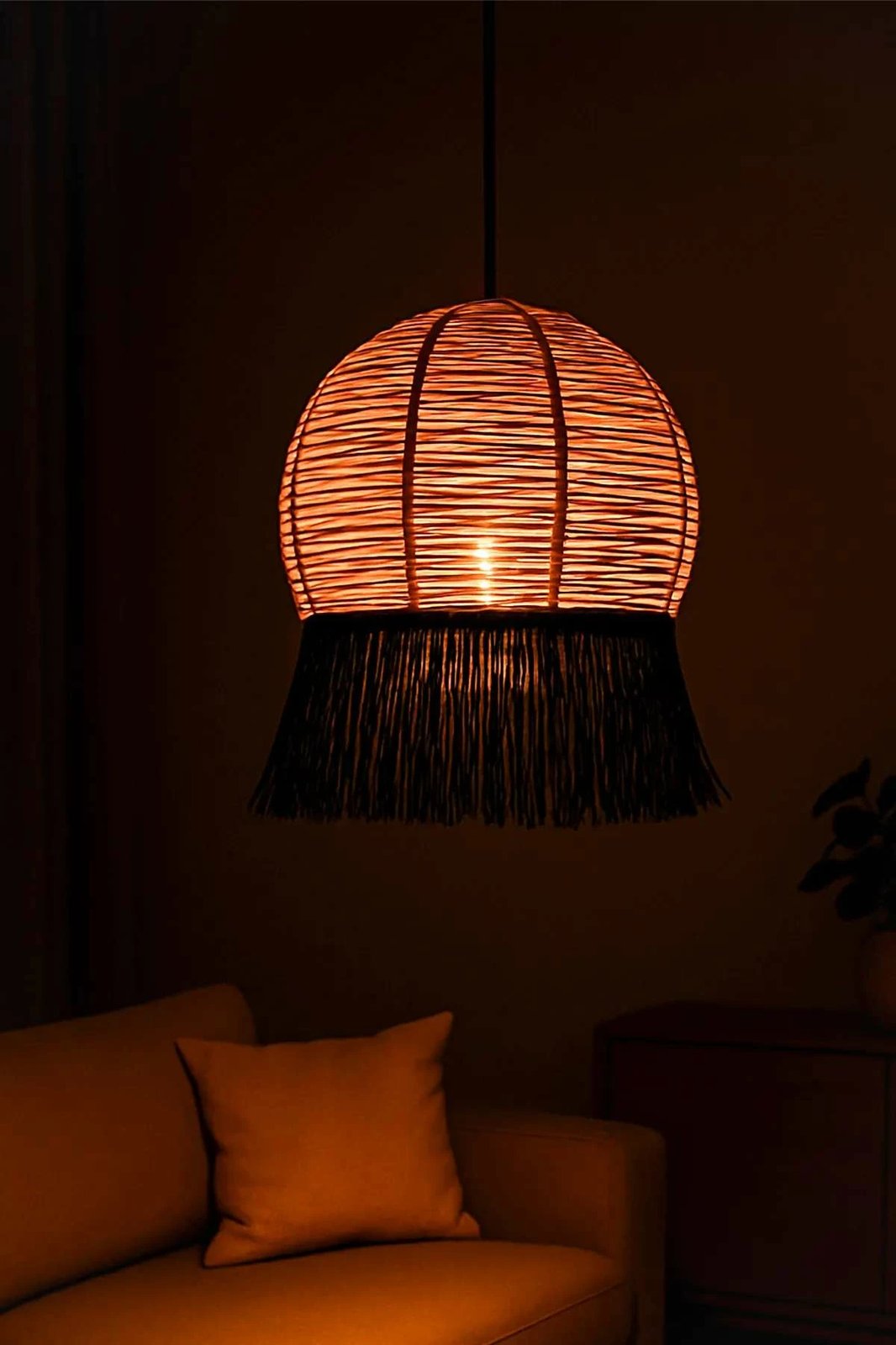 Llambë tavani Opviq, macrame, bezhë dhe e zezë, Javari Llambë tavani Opviq, macrame, bezhë dhe e zezë, Javari