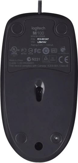 Maus, Logitech, M100 910-006652, me kabllo USB, për Chrome OS, zi