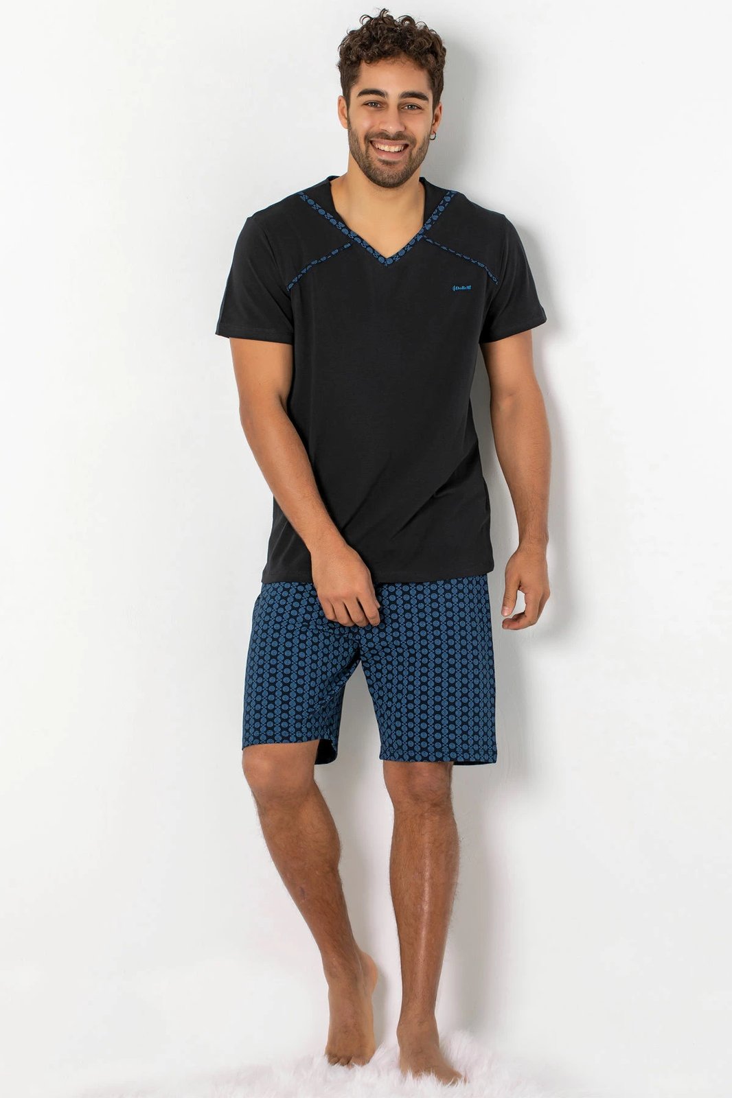 Set pizhamash për burra Jumeon, 002-000465, e zezë, blu e errët