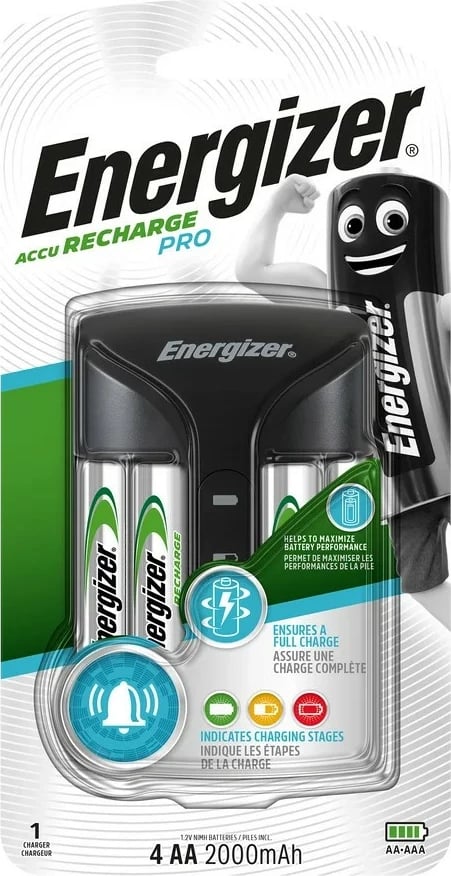 Karikues baterish Energizer Pro + Power Plus me 4 bateri AA, i zi