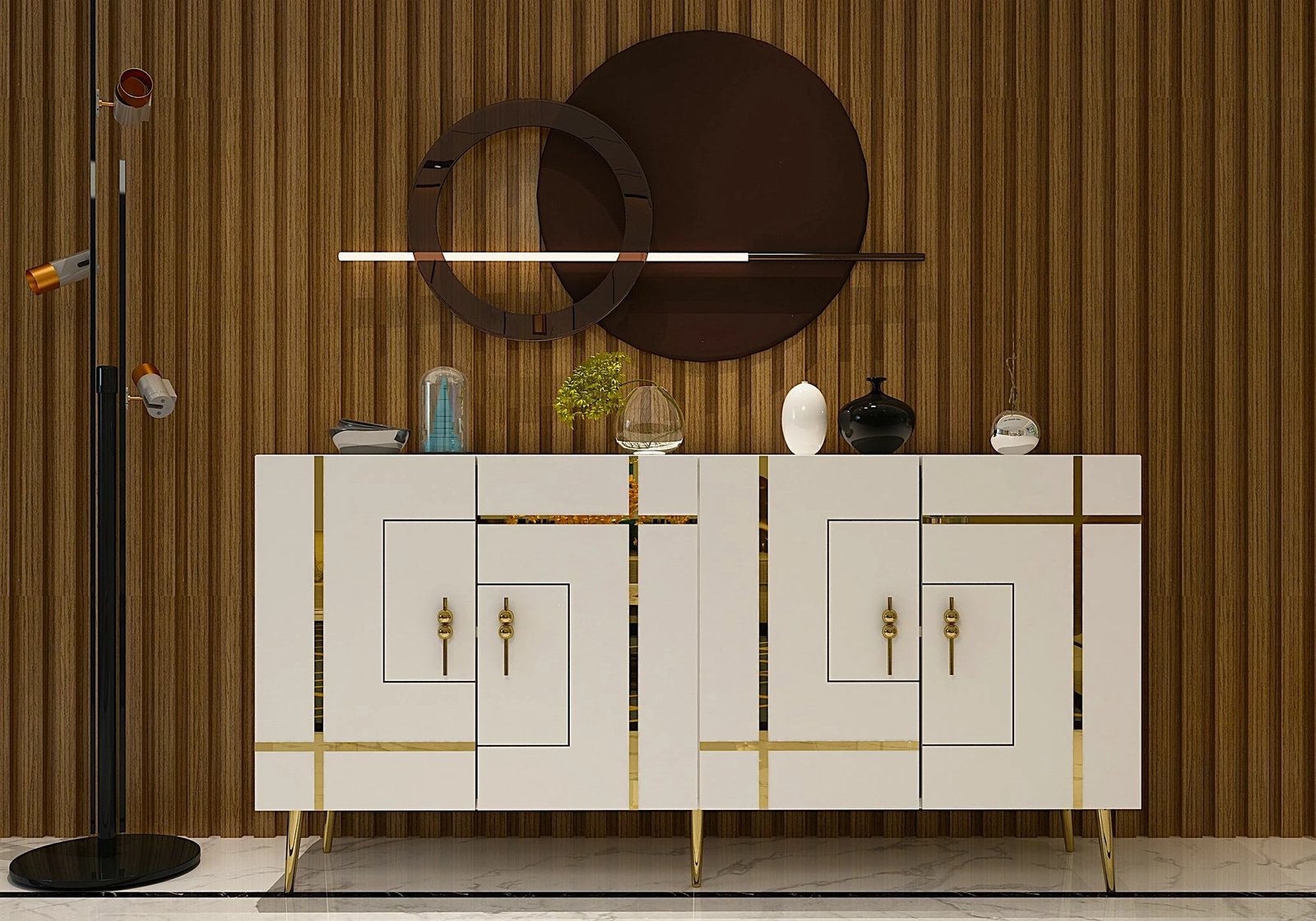 Konsol Skye Decor, Line KB150, e bardhë, ari