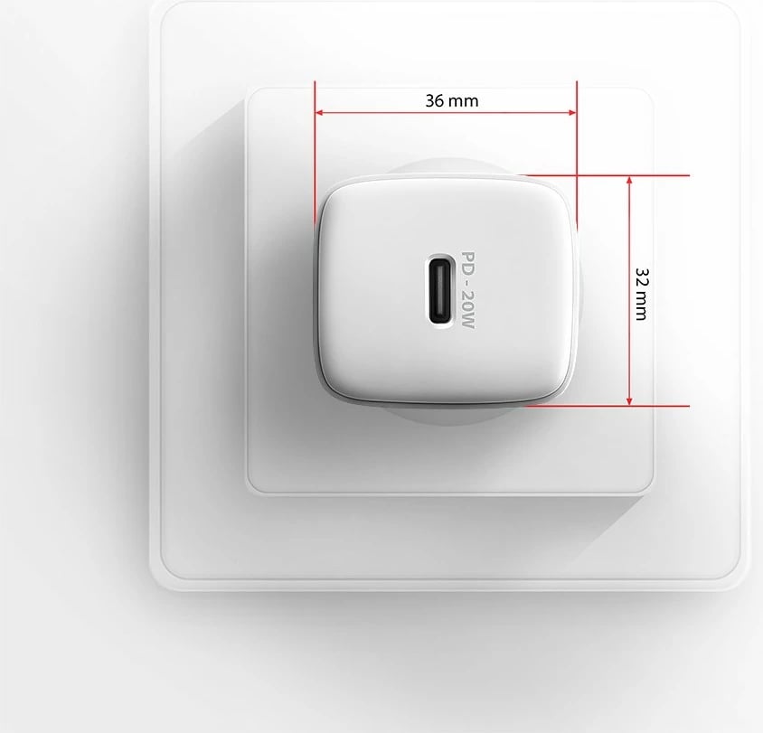 Karikues muri AXAGON ACU-PD20W, PD 20W, 1x USB-C, PD 3.0/QC4+/QC3.0/AFC/FCP/PPS, i shpejtë për smartphone e tablet, White