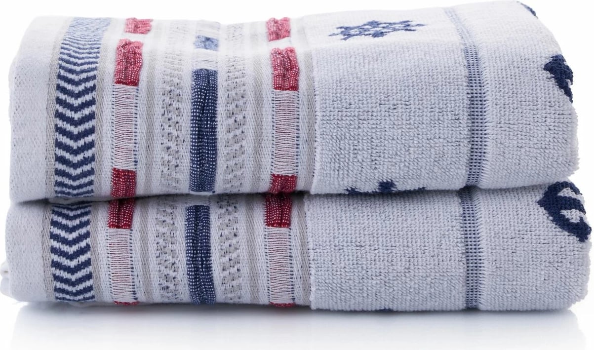 Set peshqirësh banje (2 copë), Mijolnir, marin - e bardhë