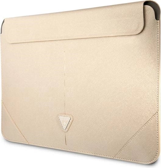 Mbështjellës laptopi Guess Saffiano Triangle Logo, 16", Bezhe