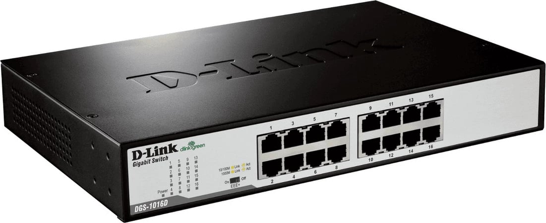 Switch D-Link DGS-1016D/E 16 porta Gigabit pa PoE, e zezë