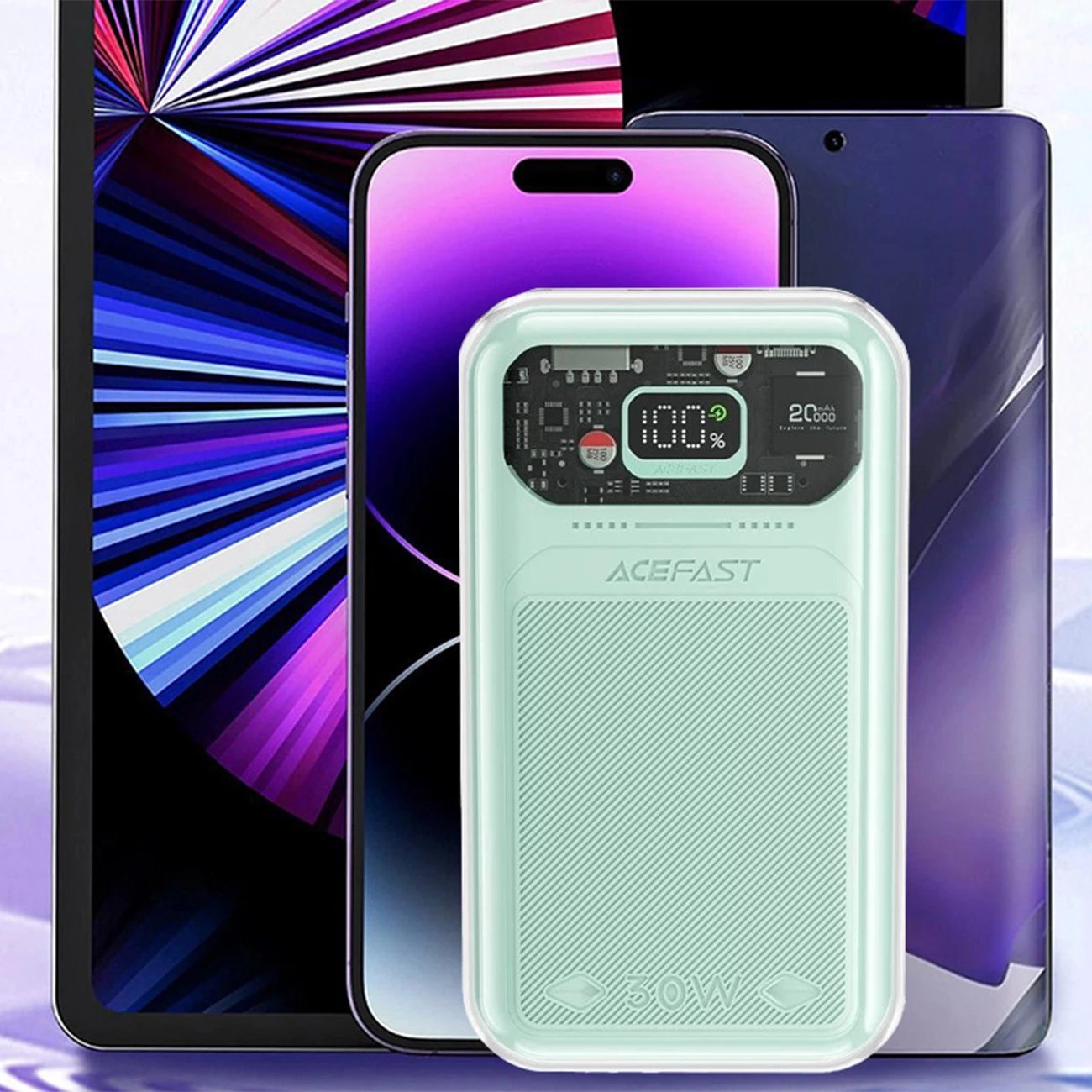 Powerbank Acefast Sparkling Series M2, 20000mAh, 30W, i gjelbër