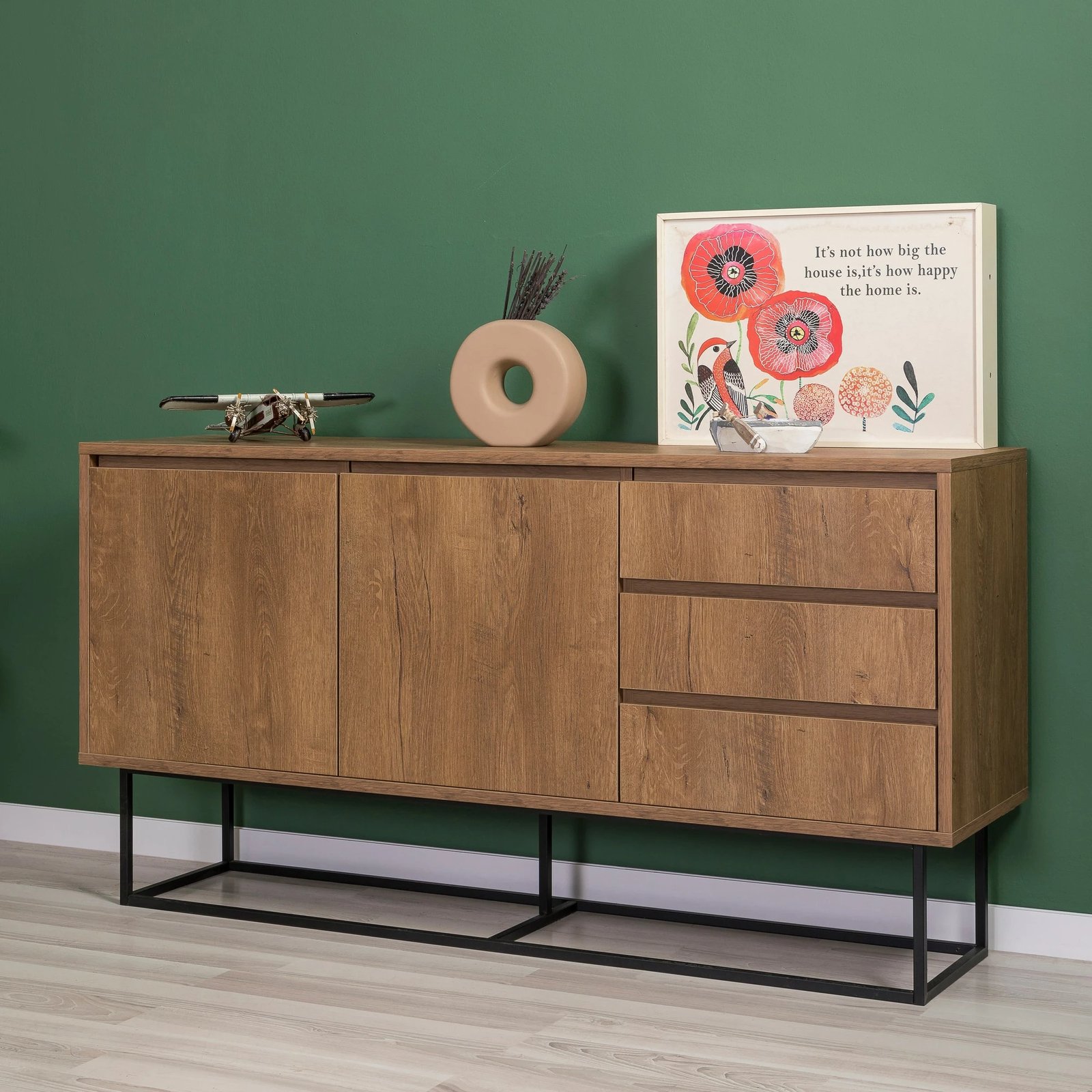 Set mobiljesh për dhomë dite, Skye Decor, Laxus Takım 4, ngjyrë arre dhe e zezë