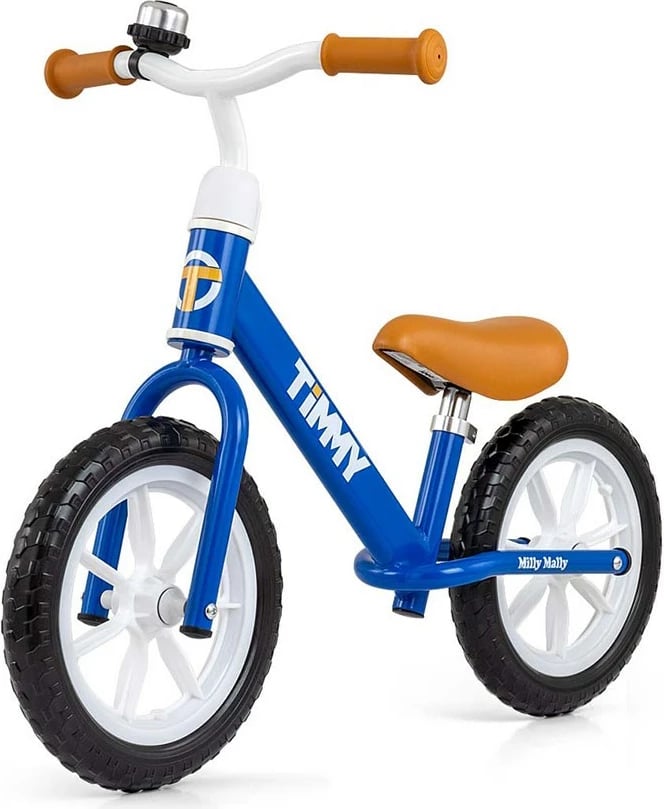 Biçikletë balancuese, Milly Mally, Timmy, rrota 12" EVA, sedile e rregullueshme 32–41 cm, deri 25 kg, 2.8 kg, blu