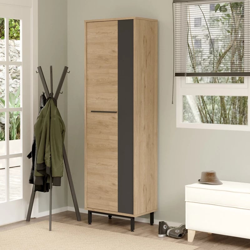 Raft këpucësh Scarpiera 9-vendëshe, ngjyrë natyrale-antracit, 57.2x35.5x185.60cm