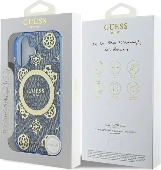 Mbështjellës Guess Peony On 4G MagSafe për iPhone 16, Blu Mbështjellës Guess Peony On 4G MagSafe për iPhone 16, Blu