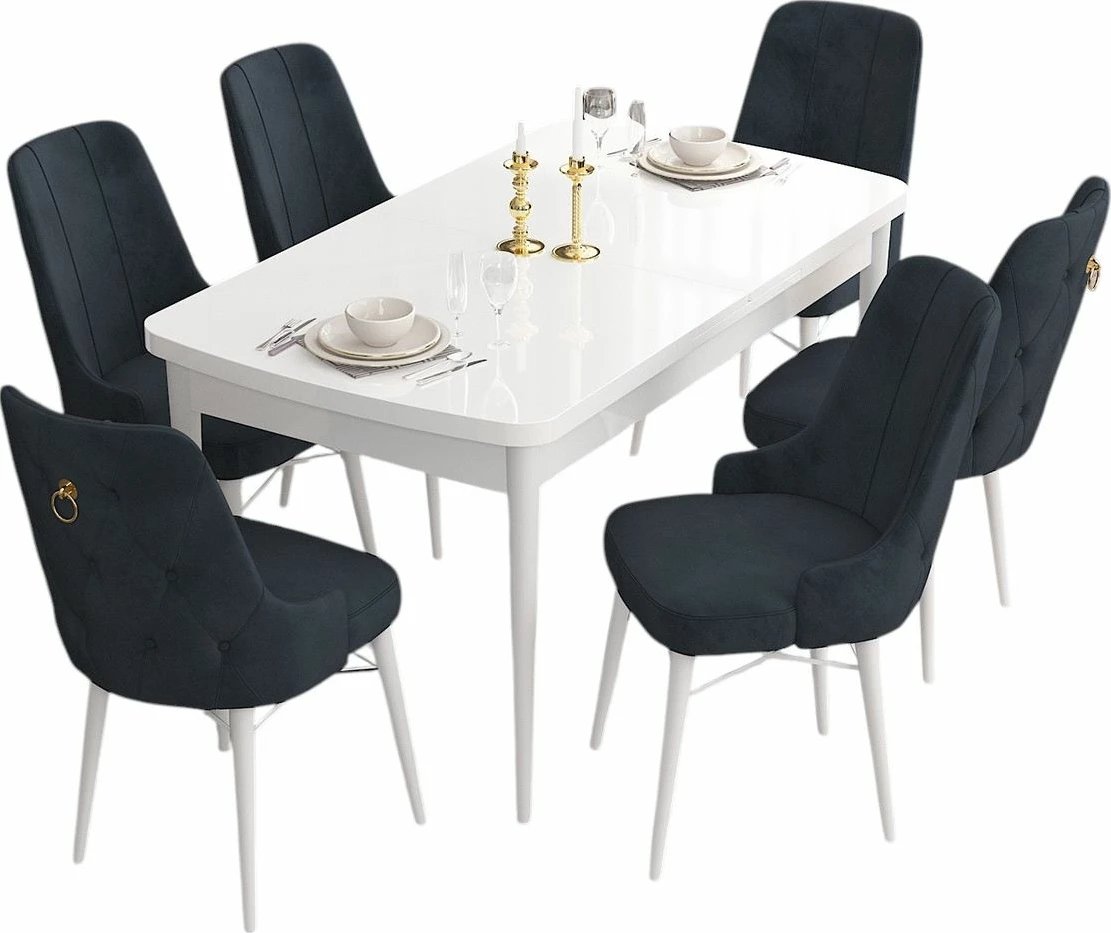 Set tavolinë me karrige për ngrënie, zgjatshme, 7 copë, Skye Decor, e bardhë dhe antracit