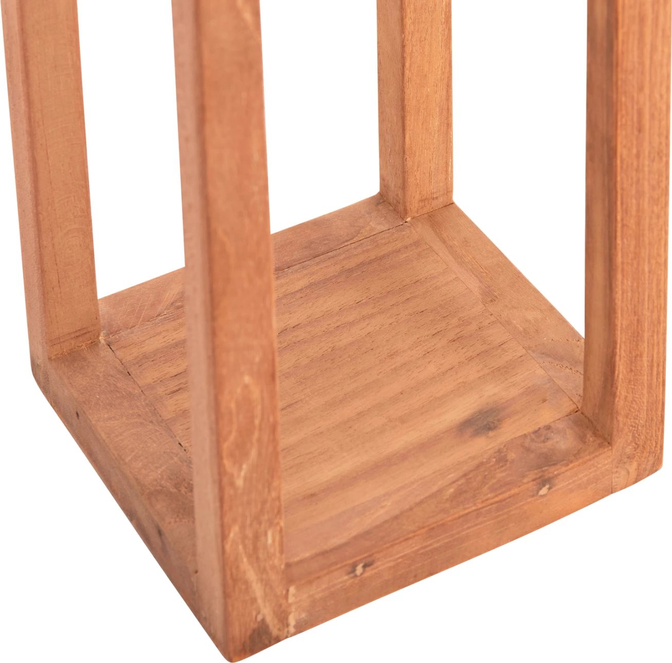 Fener dekorativ për tavolinë për qirinj, dru teak, ngjyrë natyrale, FENT FH4583, 15x15x30-53Hcm