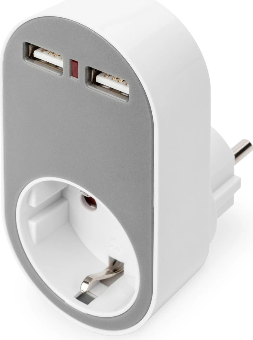 Adapter universal prizë Digitus me 2 USB-A, gri/bardhë