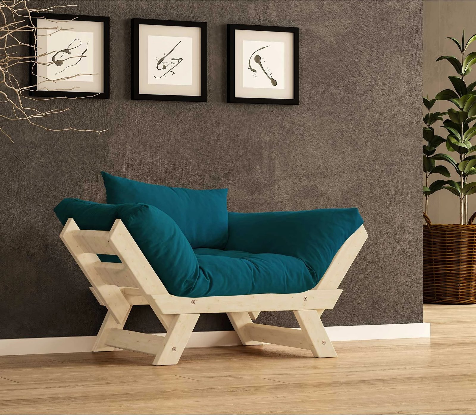 Karrige për kopsht një vend, Skye Decor, natyrale/petrol blue, CPT8148-140