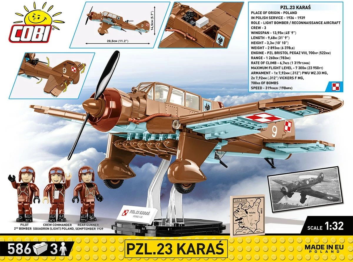 Set blloqesh Cobi PZL.23 Karaś, Historical Collection, 586 pjesë, 3 figura