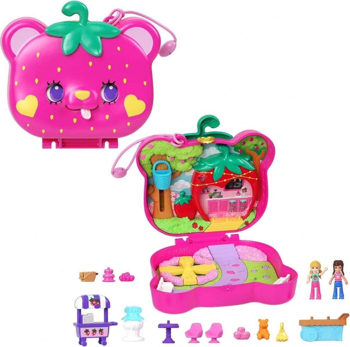 Set lodrash Polly Pocket Strawberry Bear Compact, Mattel, FRY35/HRD35, plastikë, rozë