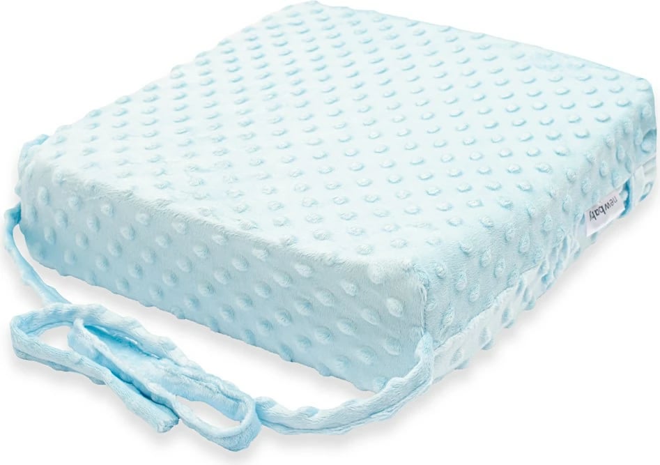jastëk ndenjëse karrigeje për fëmijë, New Baby, Standard Minky, 32x32x8 cm, me rripa fiksimi, këllëf me zinxhir, blu
