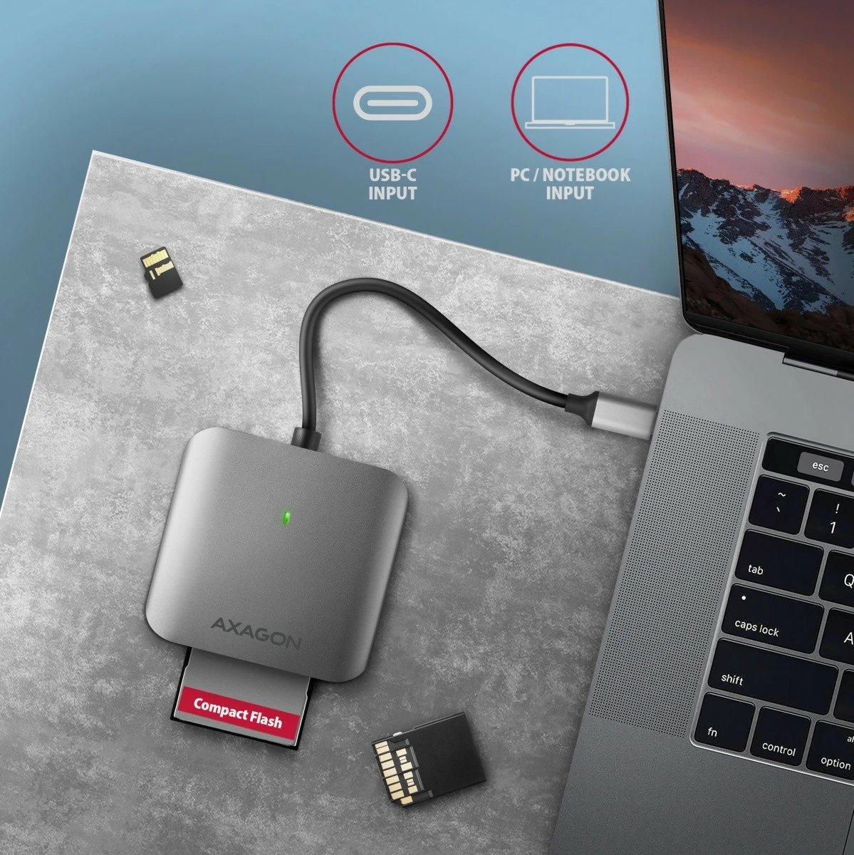 Lexues kartelash AXAGON CRE-S3C, USB-C, 3 slote, alumini, Gri