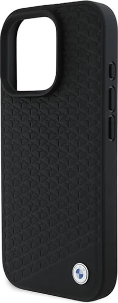 Mbështjellës BMW Signature Leather Diamond Metal Logo MagSafe për iPhone 16 Pro Max, i zi