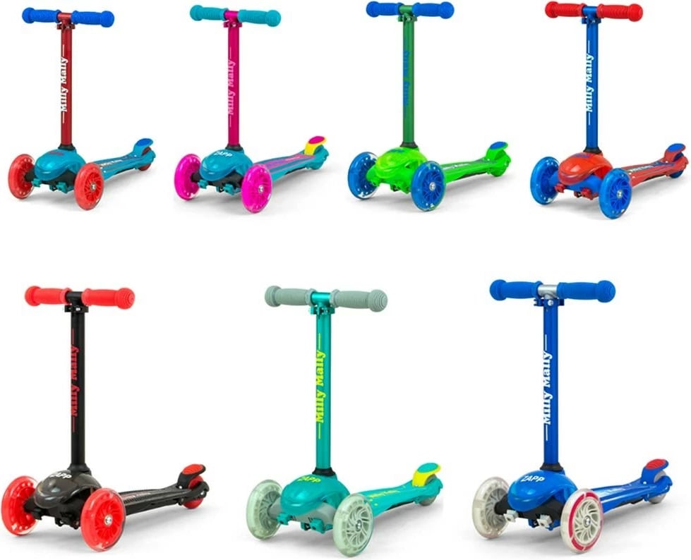 Trotinet, Milly Mally, Zapp, 3 rrota, drita LED në rrotat e përparme, timon i rregullueshëm 61/66 cm, deri 50 kg, gri