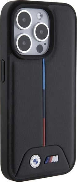Mbështjellës BMW Quilted Tricolor për iPhone 15 Pro, i zi