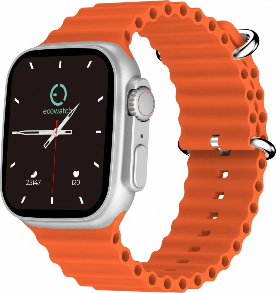 Smartwatch EcoWatch EW02, 1.91 inç, Bluetooth, Argjendtë me paskë portokalli, Set me 2 paskë