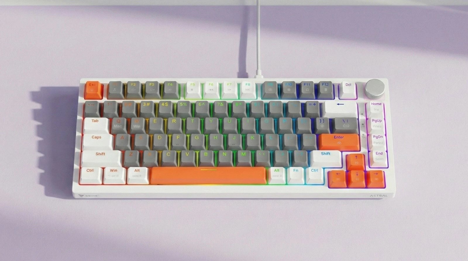 Tastierë magnetike Savio ASTRAL White 82-taste US QWERTY Outemu White Jade Hall RGB USB-C knob multimedia PBT keycaps, e bardhë, set 3 ngjyra kapakësh