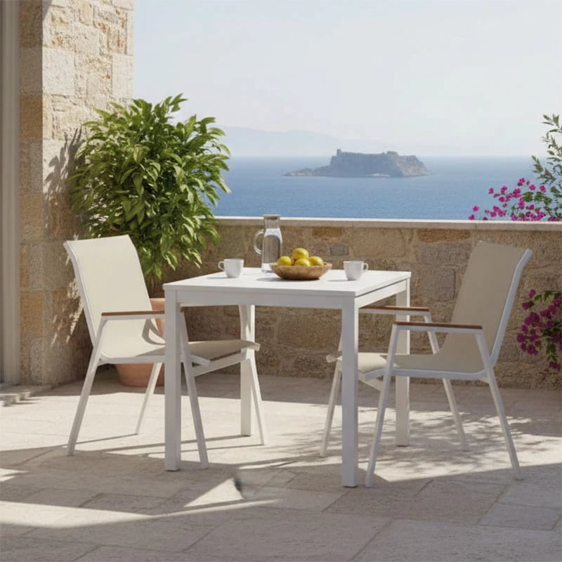 Set tavoline me karrige për terasë Azelie-Kliton I, 5 pjesë, material alumini, ngjyrë gri e bardhë, 80x80x74cm