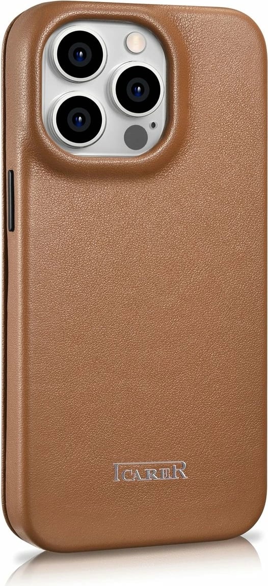 Mbështjellës iCarer CE Premium lëkurë për iPhone 14 Pro, MagSafe, kafe