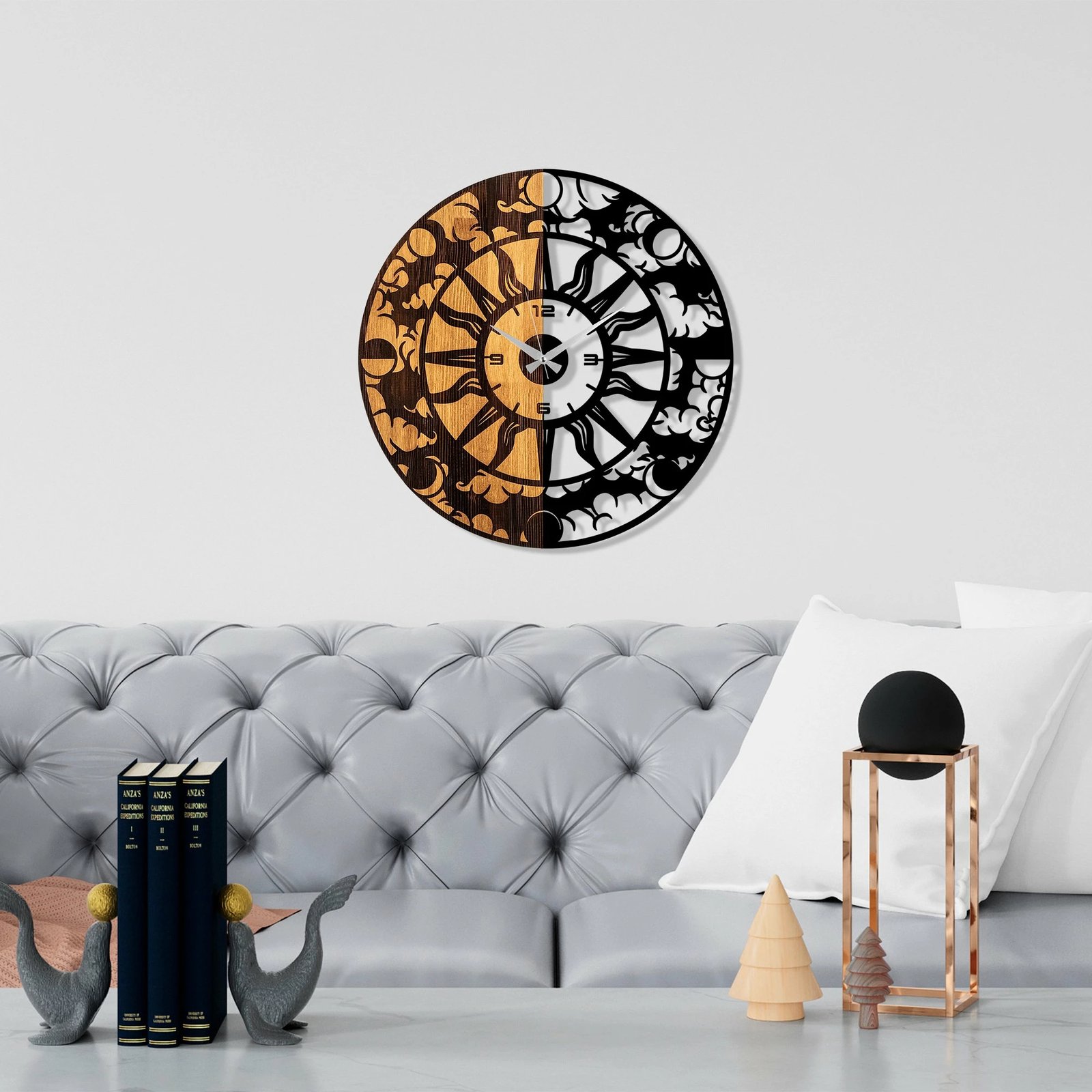 Orë muri dekorative prej druri, Wallity, ngjyrë arre dhe e zezë, 56cm