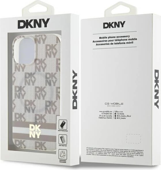 Mbështjellës DKNY IML Checkered Mono Pattern & Printed Stripes MagSafe për iPhone 15/14/13, bezhë