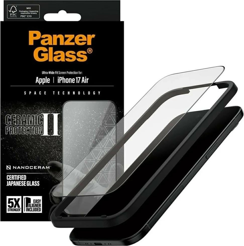 Xham mbrojtës PanzerGlass Ceramic II Ultra-Wide Fit EasyAligner për iPhone 17 Air transparent