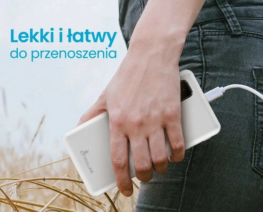 Powerbank Extralink EPB-098W, 10000 mAh, Bardhë