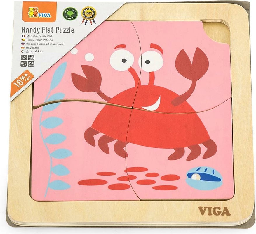 Puzzle druri, Viga, 4 copë, krabë, 15x15 cm, multingjyrës