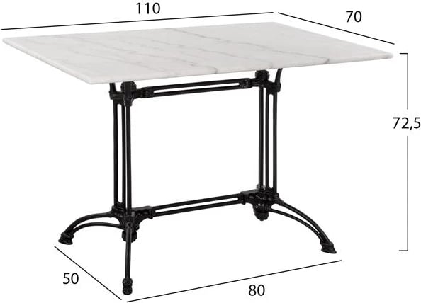Tavolinë me 2 këmbë, bazë prej gize, FH5612, mermer, 110x70