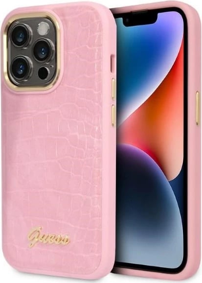 Mbështjellës Guess Croco Collection për iPhone 14 Pro, rozë