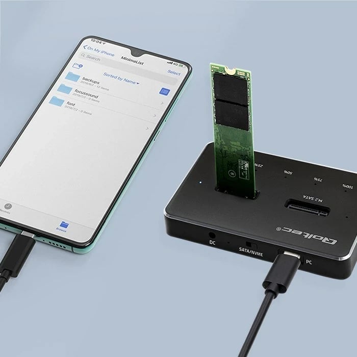 Kasë SSD Qoltec 52274, M.2, NVMe/SATA, USB-C, DUAL 2 x 2TB, e zezë