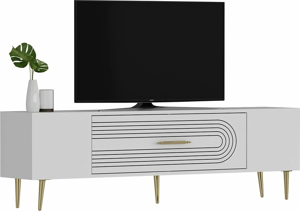 Komodë TV Skye Decor, e bardhë, e artë, Dekol3