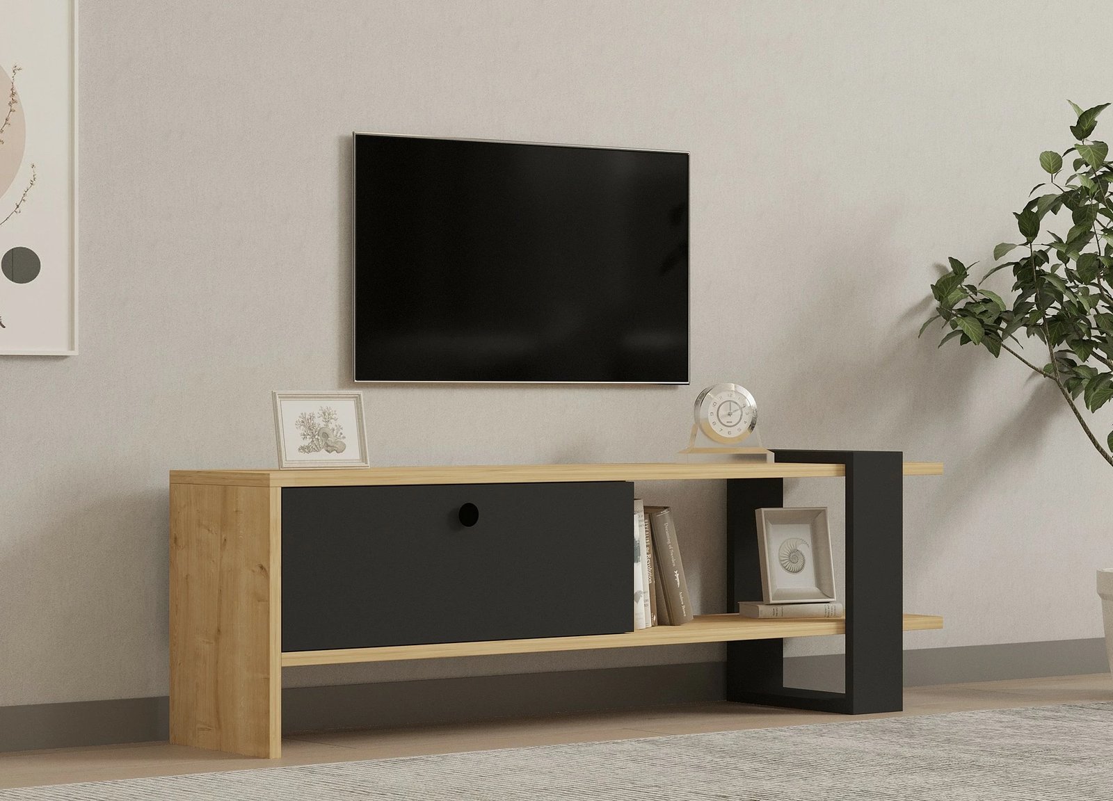 Komodë TV Hanah Home, Yonca, anthracite dhe lis, 120x36.8x25cm